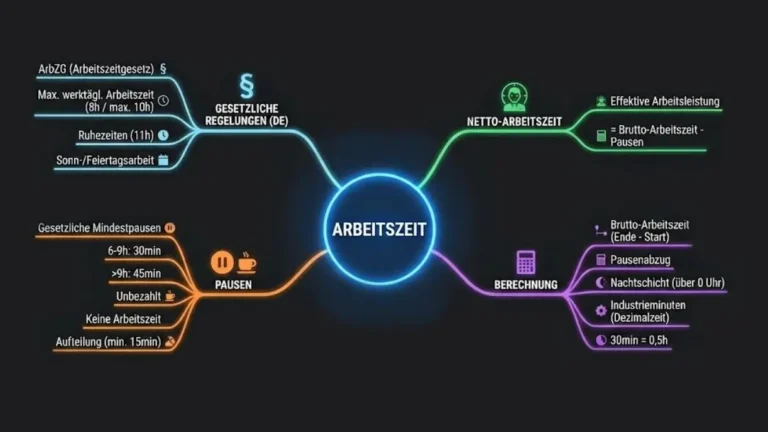Arbeitszeit Zusammenfassung für Deutschland gesetzliche Regelungen§ 4 ArbZG, Pausen, Arbeitszeit Berechnung und Netto-Arbeitszeit